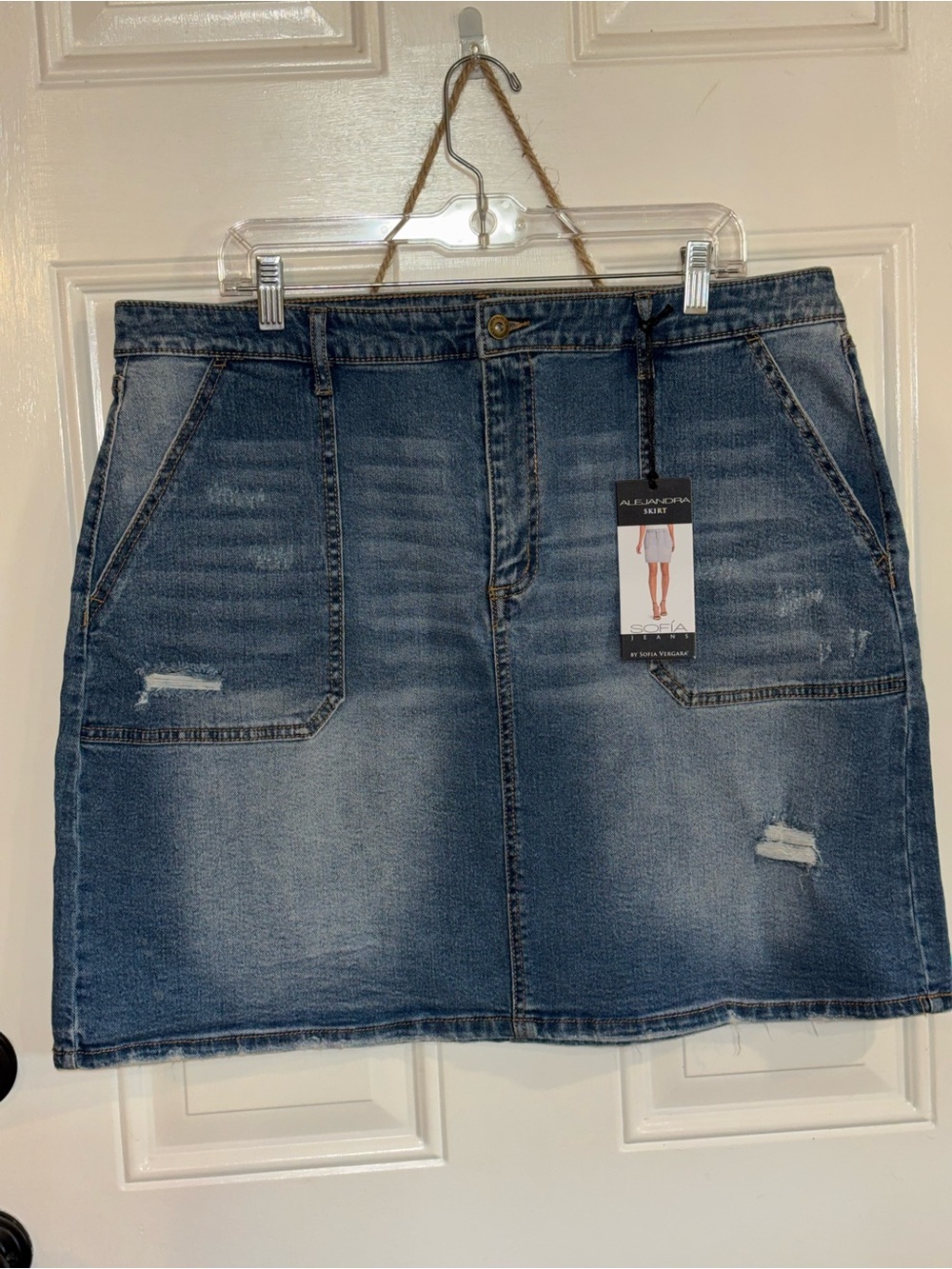 sofia by sofia vergara Faded Blue Distressed Denim Mini Skirt